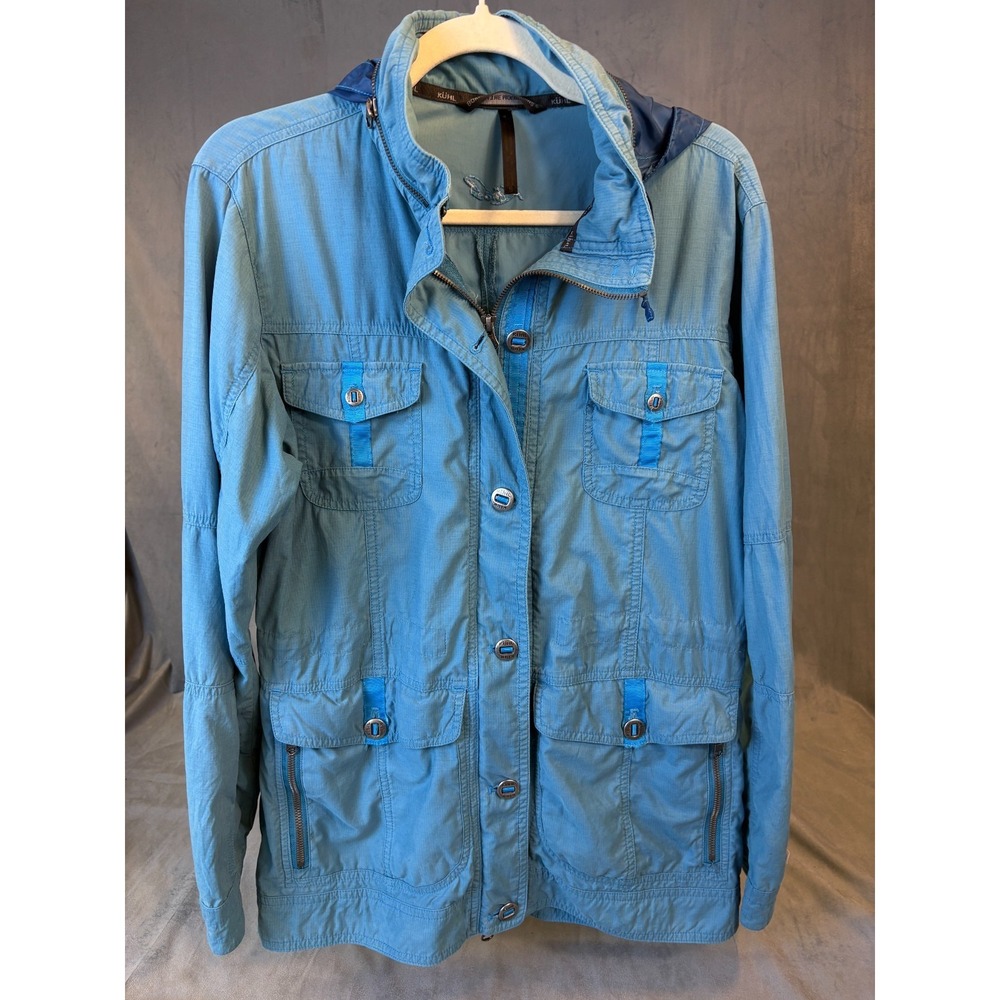 Kuhl Rekon Jacket Women's Small Blue Hiking Utilityโ Cargo Pockets Stowable Hood